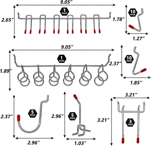 114 pcs Pegboard Hooks Assortment with Metal Hooks Sets, Pegboard Bins, Peg Locks for Organizing Storage System Tools
