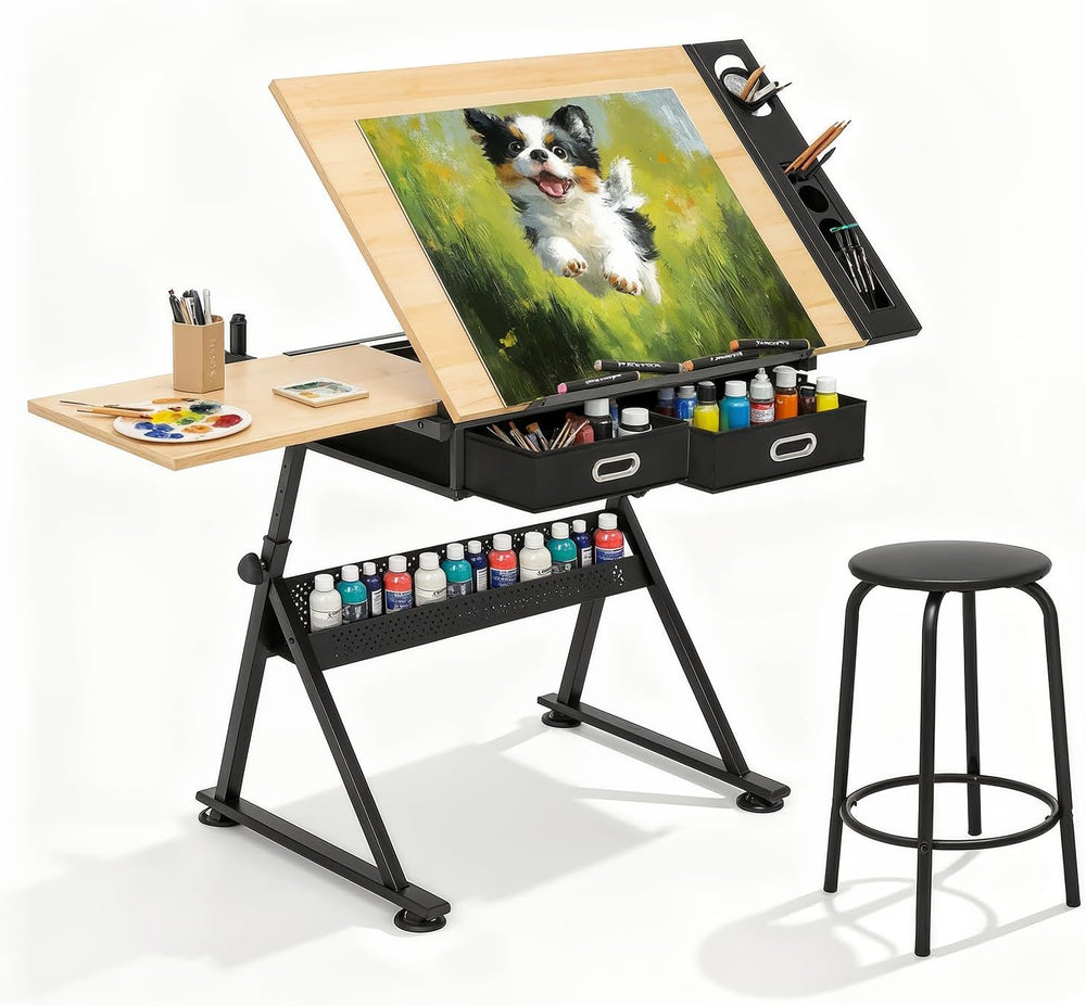 Magshion Drafting Table for Adults w/Stool, Natural