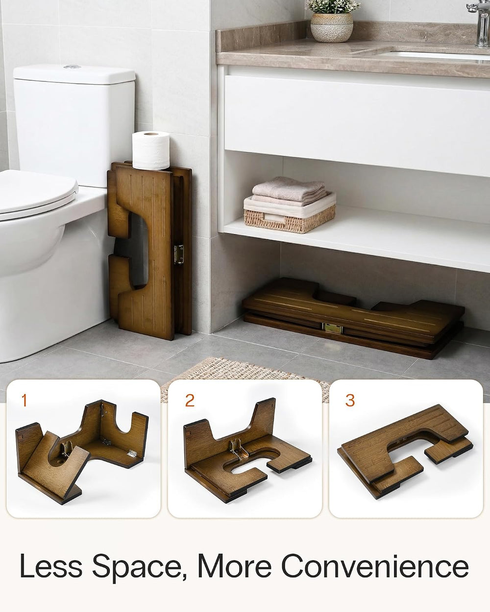 StrongTek Bamboo Toilet Stool, Foldable 7–9 in, 300 lb, Dark Walnut