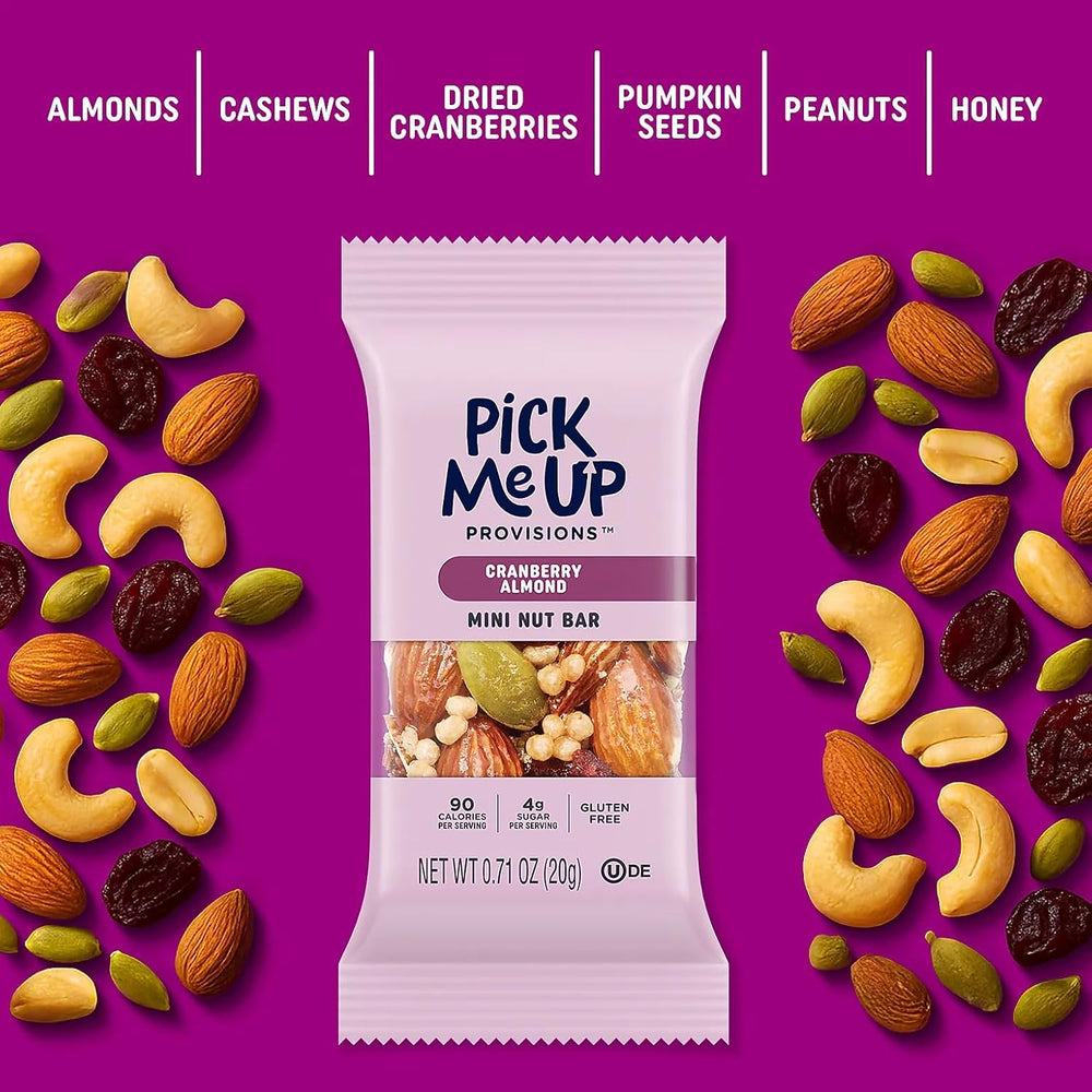 Pick Me Up Provisions Mini Cranberry Almond Nut Bar, 0.71 oz, 20/Bx