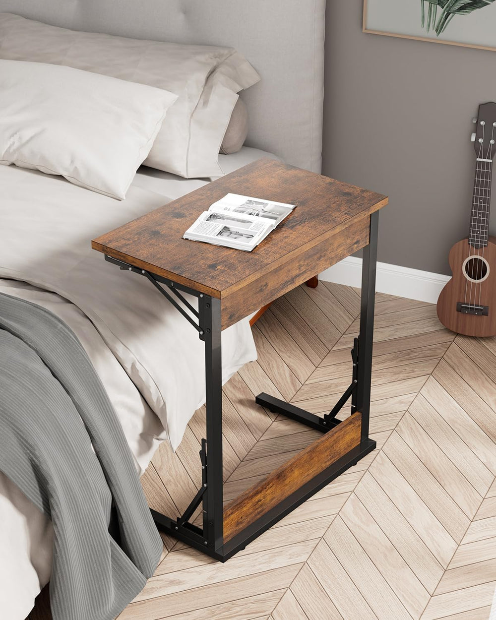 Tatub Folding TV Tray 1PCS, 24" Wide C-Shaped Couch Table, Rustic Brown ...