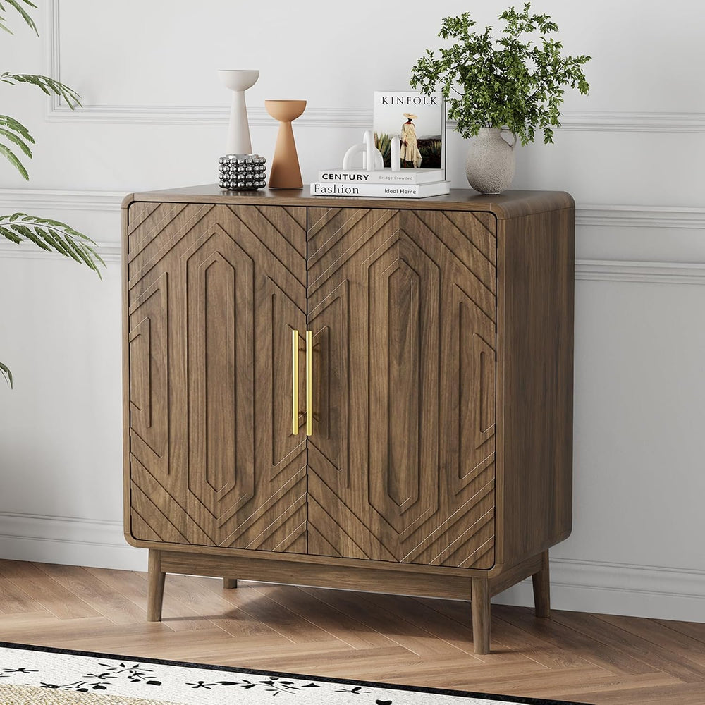 Kiasthome Walnut 2-Door Sideboard Buffet Cabinet with Storage | Adjustable Sh...