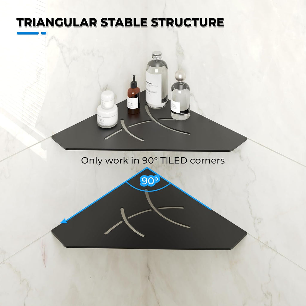 FerdY 2-Pack 10" Matte Black Recessed Corner Shower Shelf, for Tiled Bathroom Walls, Floating Shower Shelf, 304 Stainless Steel Shower Caddy Storage Shelves, No Drilling Required, Irregular Diamond