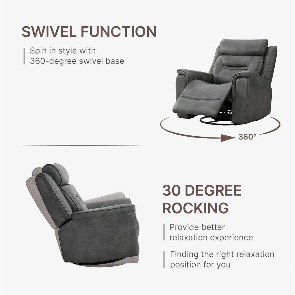 KISLOT Leather Recliner Chair, 360° Swivel Rocker Faux Leather Manual Recline...
