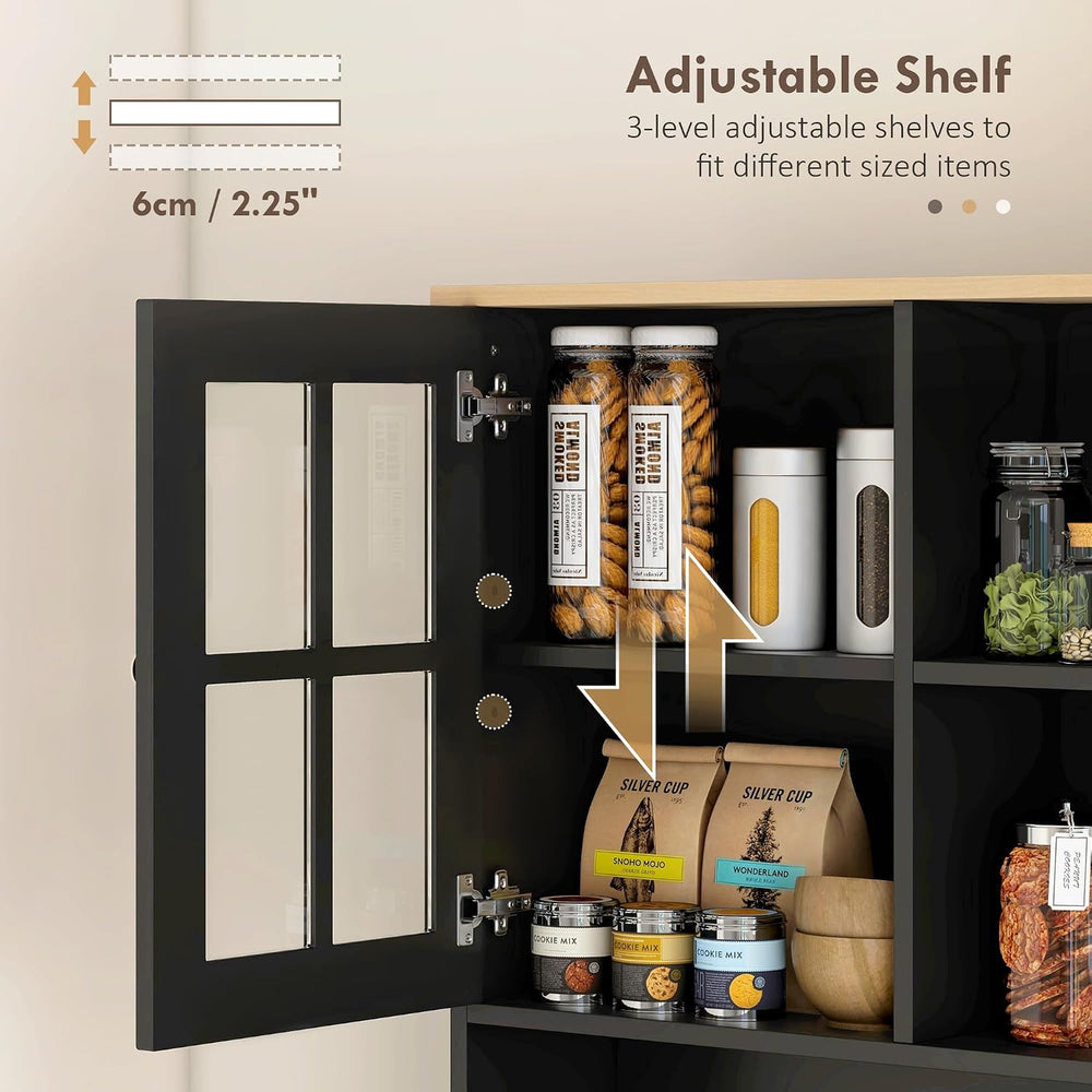 HOMCOM Kitchen Pantry Storage Cabinet 72" with Hutch, Black | Large Coun...