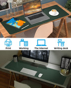 Leather Desk Pad Protector, Office Desk Mat, Large Mouse Pad, Non-Slip PU Leather Desk Blotter, Laptop Desk Pad, Waterproof Writing Pad for Office/Home/Decor (Dark Green, 40" x 17")