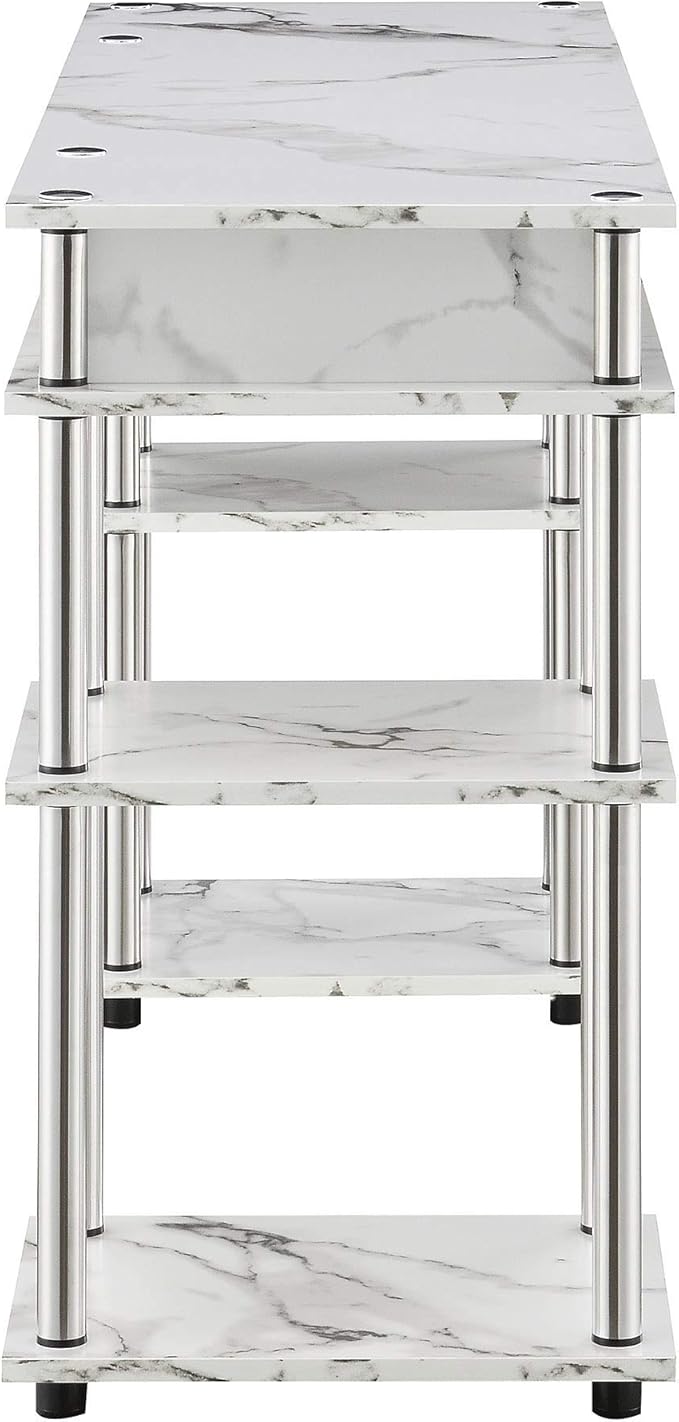 Convenience Concepts Designs2Go No Tools Desk Home Office Desk with Shelves, Corner Shelf Vanity Desk Computer Desk Nail Table for Nail Tech - 47.25" L x 15.75" W x 30" H, White Faux Marble