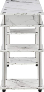 Convenience Concepts Designs2Go No Tools Desk Home Office Desk with Shelves, Corner Shelf Vanity Desk Computer Desk Nail Table for Nail Tech - 47.25" L x 15.75" W x 30" H, White Faux Marble