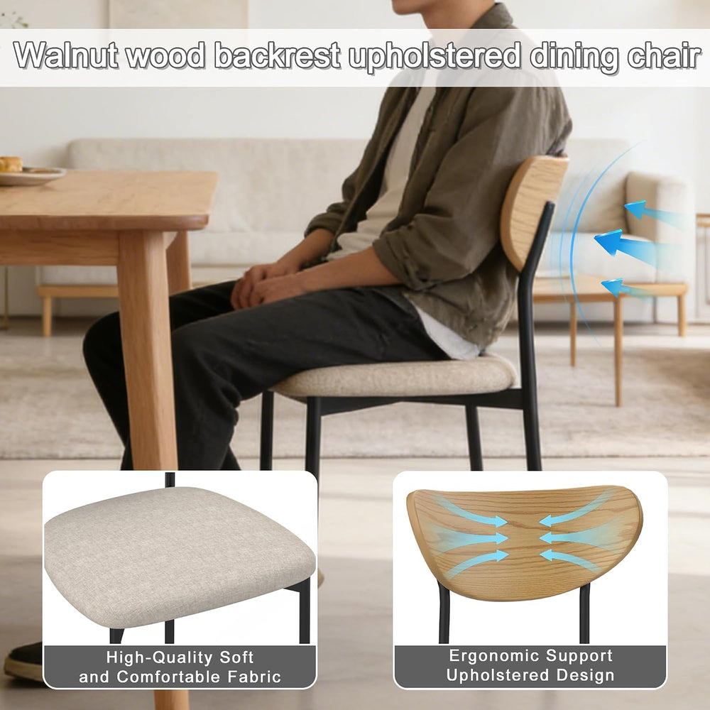 Beige Dining Chairs Set of 2, Upholstered Modern Kitchen Chairs Dining Room C...