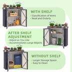 AECOJOY Outdoor Storage Cabinet Waterproof, Potting Workbench Table with Adjustable Shelves, Outside Metal Sheds & Outdoor Storage Garden Cabinet for Gardening Tools and Plants, Dark Grey