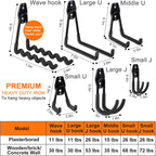 AOBEN Garage Hooks Heavy Duty, Steel Garage Storage Hooks, Utility Tool Hangers and Combinable Wall Mount Garage Hooks for Organizing Ladders, Bikes, Hoses, and More Equipment (Small J, 5 Pack)