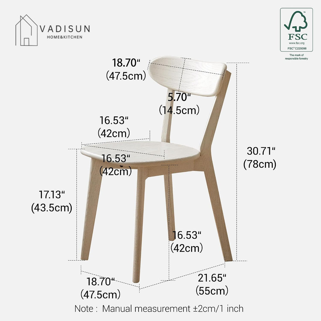 Oak Dining Chairs, Kitchen Chairs, 100% Solid Wood Modern Dinner Chair with Curved Backrest, Dining Room Chair for Kitchen, Living Room, Study(2PK, Cream White)