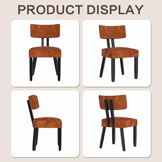 GOTMINSI Mid Century Modern Dining Chairs,Velvet Farmhouse Upholstered Kitchen Chairs, Accent Curved Backrest Dining Room Chairs with Hardwood Legs (Caramel, 6PCS)