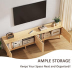 70.9” TV Stand for TVs up to 70,TV Console with Two Storage Compartments, Modern Entertainment Center with 6 Supporting Legs and Grooved Drawer Fronts, TV Stand for Living Room, Bedroom, Natural