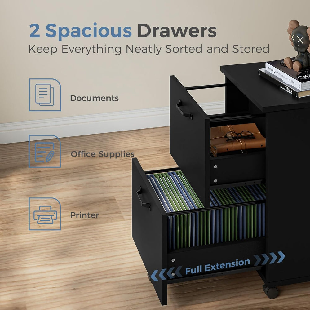 DUMOS 2 Drawer Filing Cabinet, Rolling Wood File Cabinet for Home Office, Und...