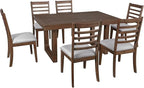 Merax 7 Piece Extendable Wooden Dining Table Set, Farmhouse Extendable with 18" Move Leaf, 78" Rustic and 6 Upholstered Chairs for Kitchen Room, Brown