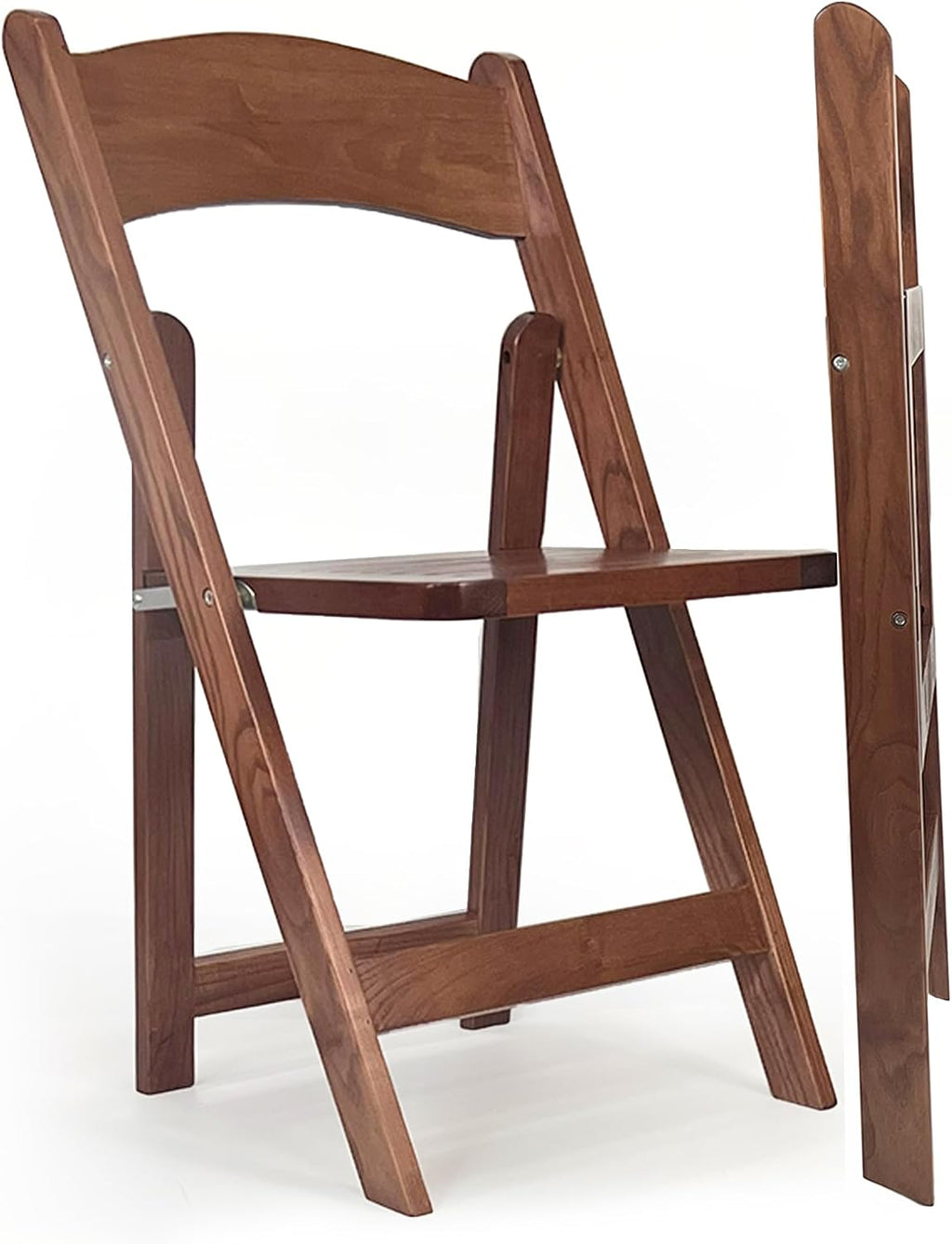 Wood Folding Chairs with Slatted Wooden Seats, Stackable Commercial Seats for Indoor & Outdoor Events, Party, Dining, Set of 2, Slatted Fruitwood