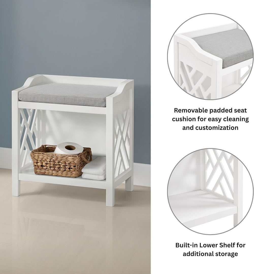 Alaterre Furniture Coventry Bench Stool with Cushion - Pine Wood Bench for En...