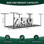 4x8 FT Overhead Garage Storage Rack, 26"-40" Height Adjustable Heavy Duty Garage Ceiling Storage Rack, 750LBS Capacity Metal Hanging Organizer System for Garage