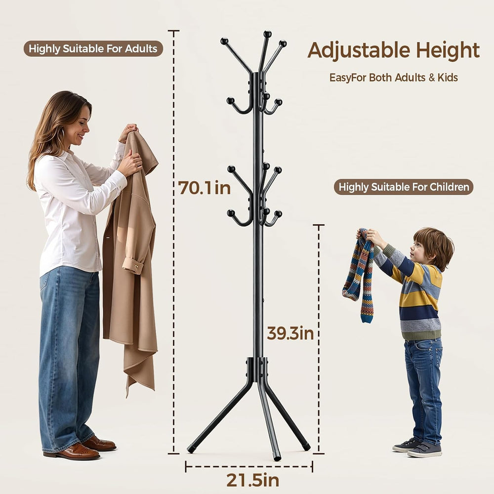HYSEYY Coat Rack Freestanding,Metal Coat Tree for Entryway with 12 Hooks
