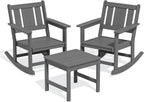 SERWALL 3-Piece Patio Furniture Set with 2 Rocking Chairs & Table, Grey | All-Weather HDPE Bistro Set: Includes rocking chairs and table with umbrella hole for cozy outdoor leisure and relaxation.