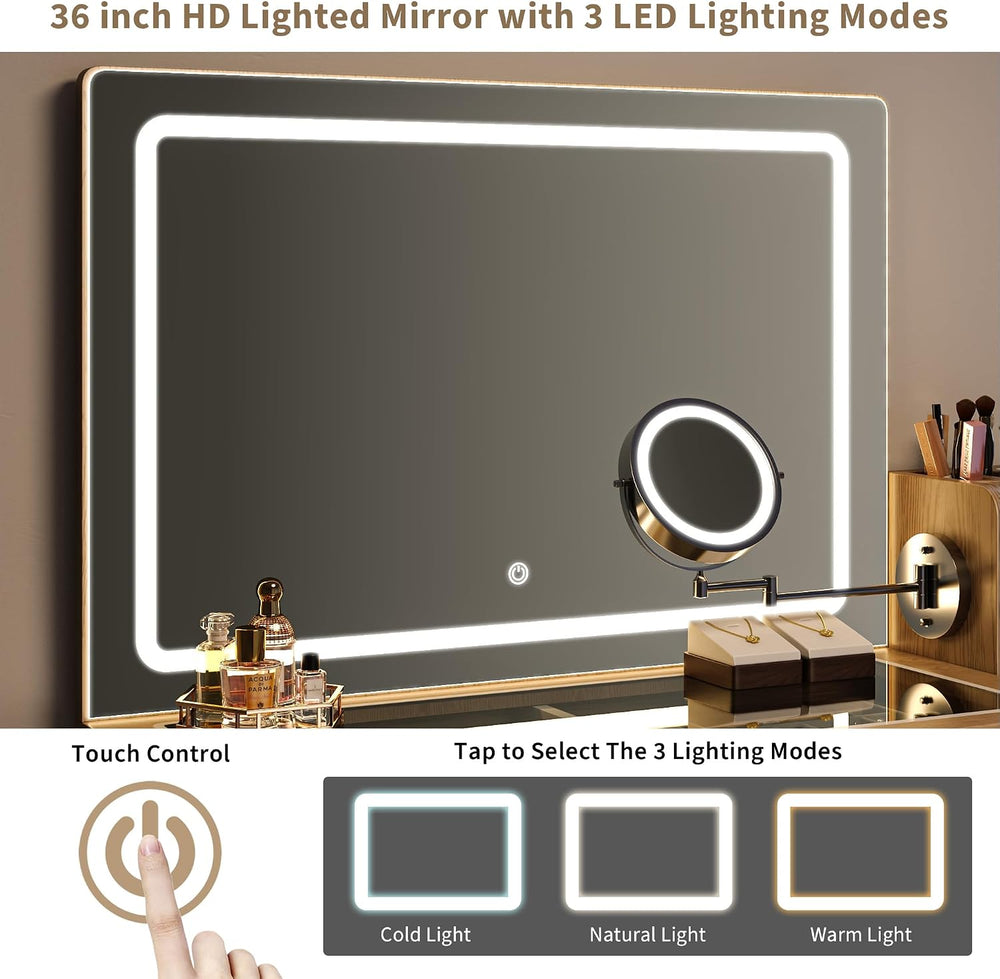 iPormis Makeup Vanity Desk with HD & 5X Mirror and Lights, 47 inch Make u...