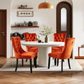 Velvet Upholstered Dining Chairs Set of 4, Modern Style Kitchen Side Chairs with Nailhead Trim and Wood Legs,Metal Pulling Ring for Dining Room Living Room(Orange,Set of 4)