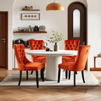 Velvet Upholstered Dining Chairs Set of 4, Modern Style Kitchen Side Chairs with Nailhead Trim and Wood Legs,Metal Pulling Ring for Dining Room Living Room(Orange,Set of 4)