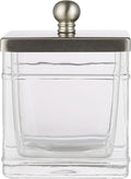 Apothecary Glass Cotton Jar Holder Brushed Nickel Stainless Steel Lid, Elegant Bathroom Storage Canister for Qtips, Cotton Balls, Floss, Makeup Organizer, Vanity Bathroom Organization