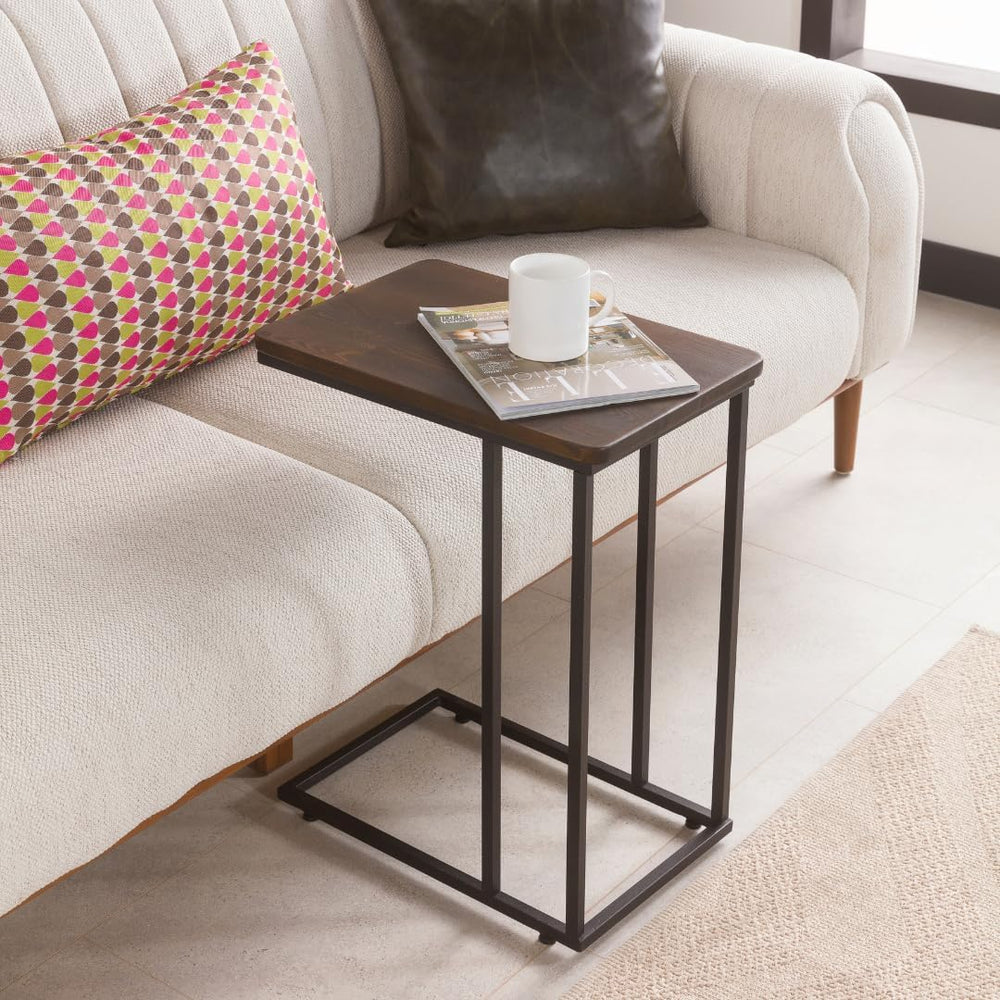C-Shaped Handmade Solid Wood End Table, Side Table for Couches, Sofa Tables S...
