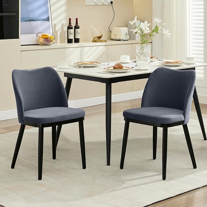 Wooden Dining Chairs Set of 2, Upholstered Kitchen Dining Room Chairs with Padded Seat and Wood Legs, Modern Fabric Side Dinner Chair for Kitchen, Dining Room, Restaurant, Cafe