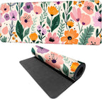 Floral Mouse Pad XXL – Large Extended Desk Mat with Cute Hand-Drawn Flowers,Non-Slip Mousepad for Office, School, Workstation, Gift for Women & Teens, 31.5 x 11.8 in