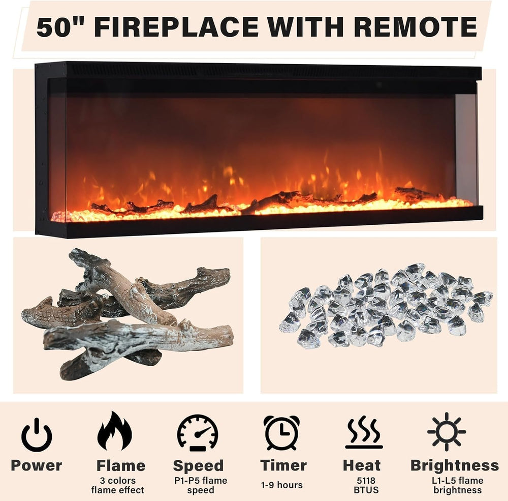 4 EVER WINNER Fireplace TV Stand with 50" Electric Fireplace, Fireplace ...