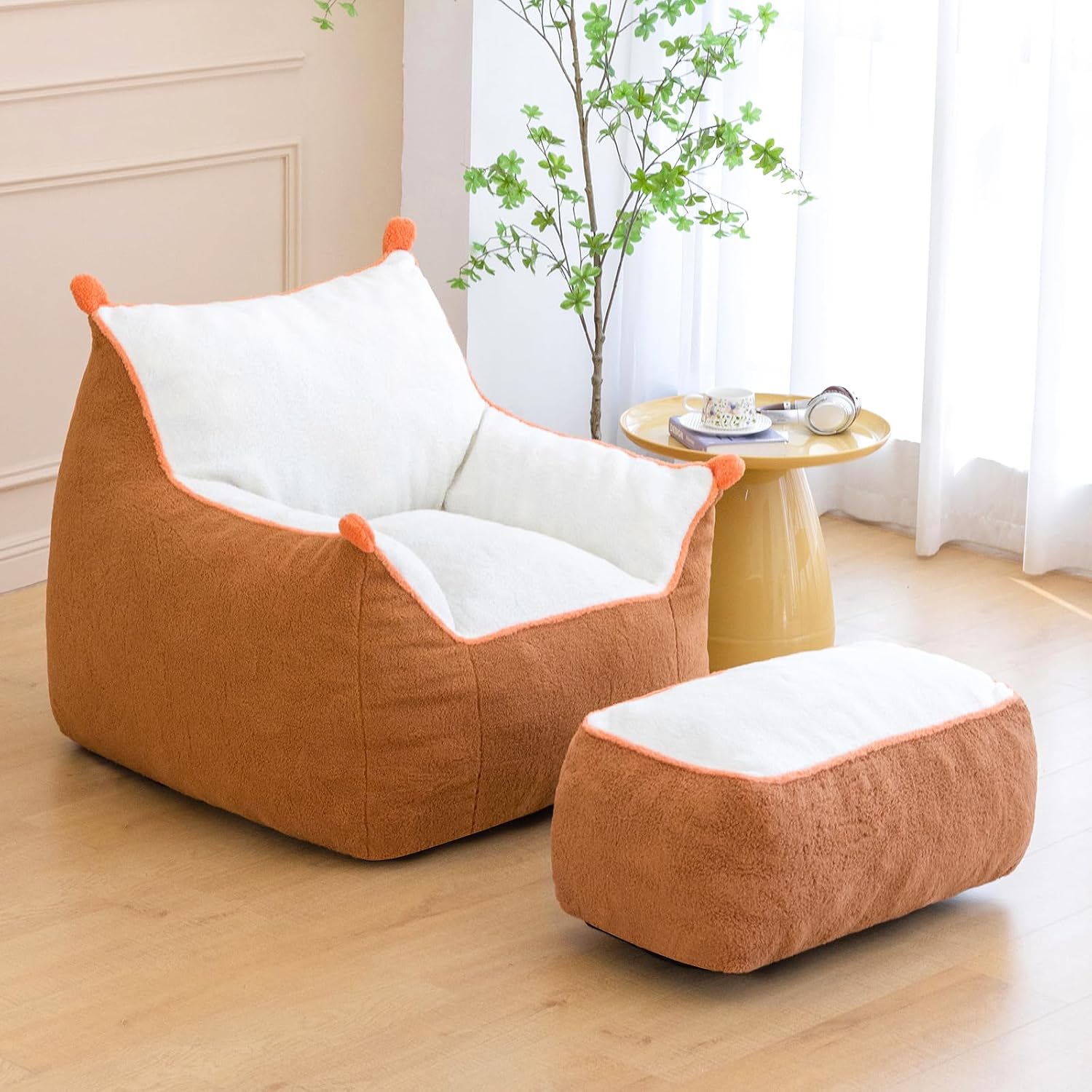 Giant Bean Bag Chair for Adults,Use Soft Polar Fleece Fabric, Floor Lounge Sofa with Armrests BeanBag Lazy Sofa for Bedroom, Living Room, Game Room for Relexing, Reading(Brown)