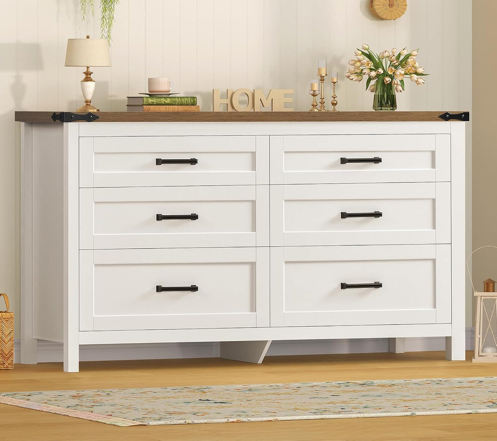 TEENFON 47.2" Dresser for Bedroom, White 6 Drawer Dresser with Metal Han...