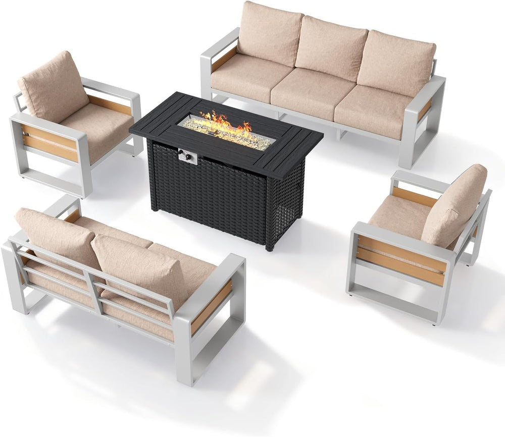 Aoxun Aluminum Patio Furniture Set with Fire Pit Table, 5 Piece Luxury Outdoo...