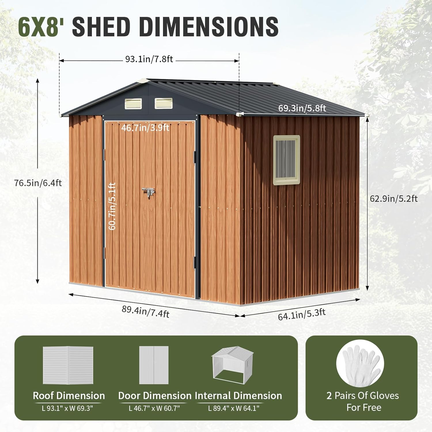 8x6 Ft Outdoor Metal Shed, Storage Garden Shed with Lockable Doors & Vent, Multi-Used Shed for Backyard, Patio, Lawn and Tool & Bicycle Storage