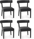 Modern Black Dining Chairs Set of 4, Faux Leather Upholstered Kitchen & Dining Room Chairs, Mid Century Modern Wooden Dining Chairs Oversized Sturdy Rounded Chairs Curved Back