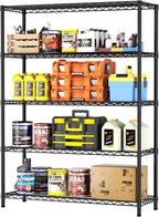 SINGAYE 5 Adjustable Heavy Duty Garage Shelving Wire Shelves Metal Standing Units Bathroom Organizers and Storage Shelf Closet Metal Pantry Kitchen 18" DX46 WX77 H Black