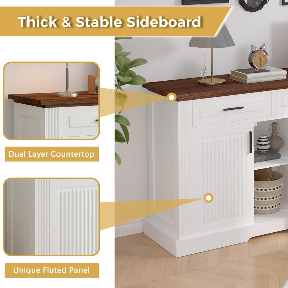 Modern Freestanding Storage Cabinet with Drawers Shelves and Countertop, Buff...