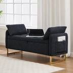 48" End of Bed Bench, Modern Storage Benches with Button-Tufted, Chenille Upholstered Storage Ottoman Bench for Foot of Bed with Arms, Gold Legs Window and Entryway, Black