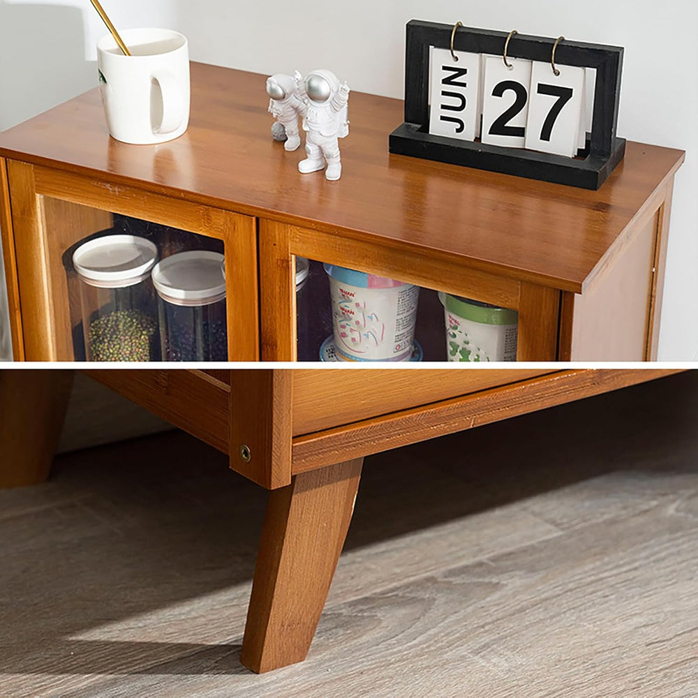 4 Tiers Bamboo Buffet Sideboard with Acrylic Doors,Floor Standing Pantry Cabi...