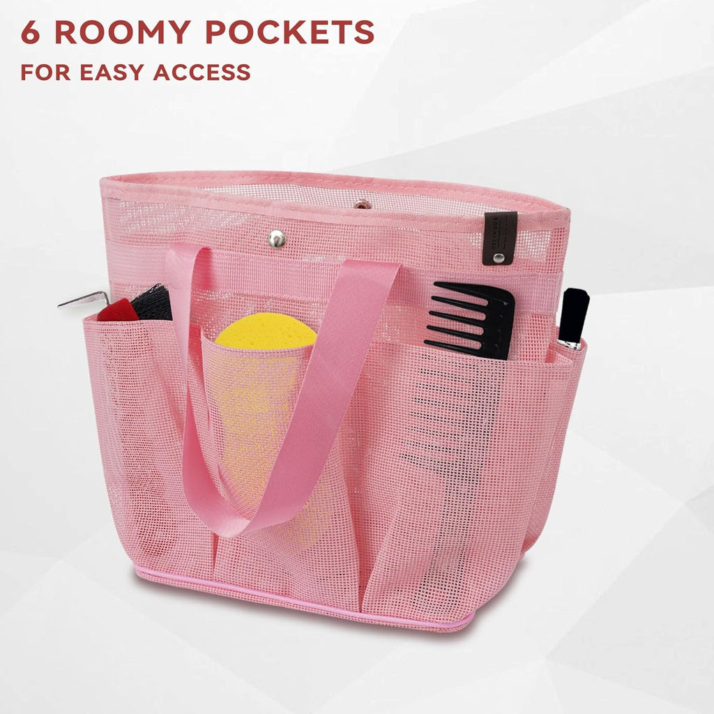 Mesh Horse Grooming Tote Bag Breathable Waterproof, 6 Pockets Horse Grooming Kit Tool Bags, Horse Cleaning Caddy Box for Cleaning Supplies, Pet Grooming Organizer for Horse Cow Cats, Pink