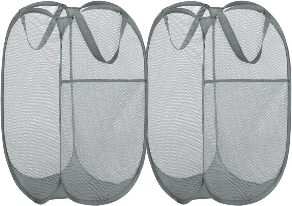 BATTOO Deluxe Strong Mesh Pop up Laundry Hamper Basket with Side Pocket for Laundry Room, Bathroom, Kids Room, College Dorm or Travel 2 Pack White