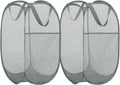 BATTOO Deluxe Strong Mesh Pop up Laundry Hamper Basket with Side Pocket for Laundry Room, Bathroom, Kids Room, College Dorm or Travel 2 Pack White