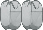 BATTOO Deluxe Strong Mesh Pop up Laundry Hamper Basket with Side Pocket for Laundry Room, Bathroom, Kids Room, College Dorm or Travel 2 Pack White