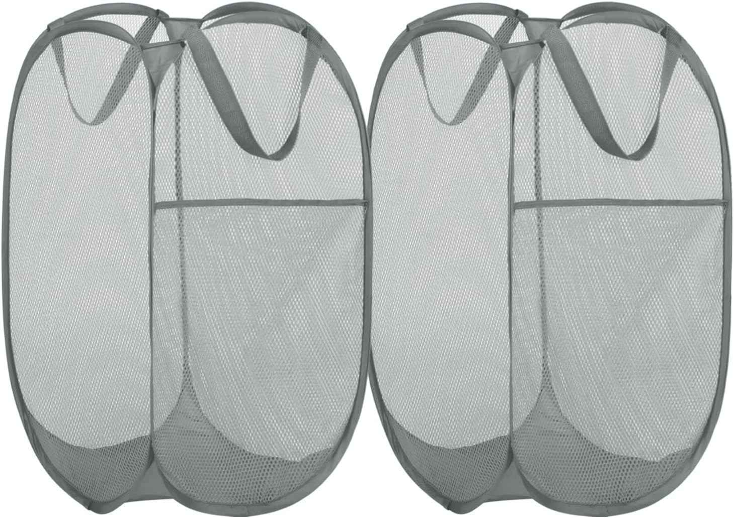 BATTOO Deluxe Strong Mesh Pop up Laundry Hamper Basket with Side Pocket for Laundry Room, Bathroom, Kids Room, College Dorm or Travel 2 Pack White