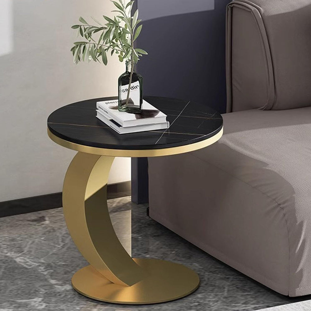 Minimalist C-Shaped Accent Table, Premium Sintered Stone Top, Anti-Scratch &a...