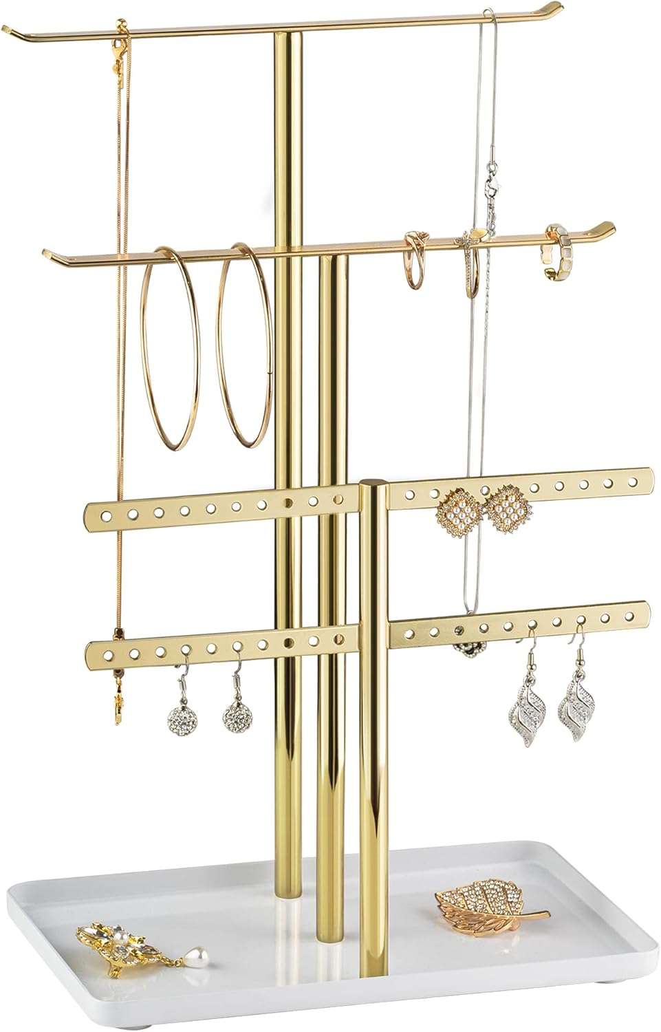 pickpiff Jewelry Stand Organizer Necklace Holder- 12.5" Sturdy Earring and Bracelet Hanger, Mirrored Gold, Aesthetic Room Decor