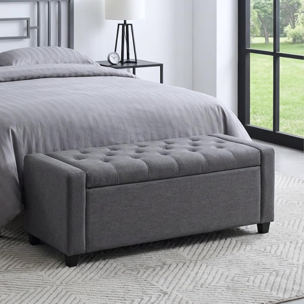 Storage Bench for Bedroom, 48.4'' End of Bed Grey Ottoman Lined Fabri...